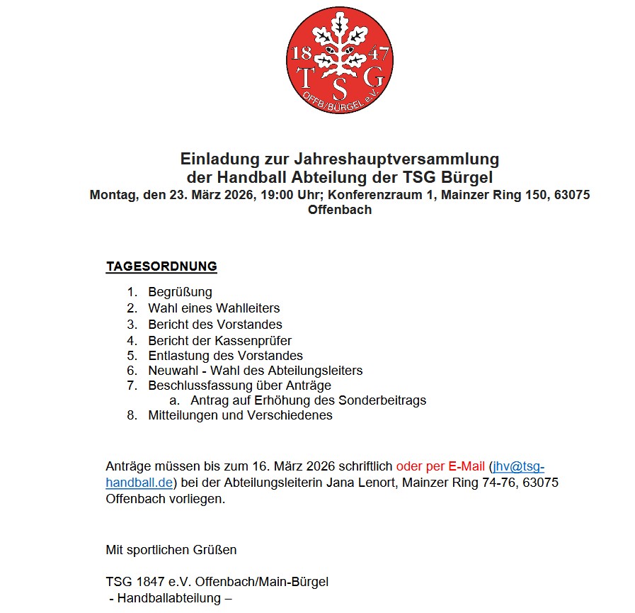 Einladung zur Jahreshauptversammlung